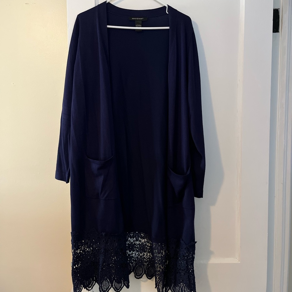 Navy Blue cardigan with lace.